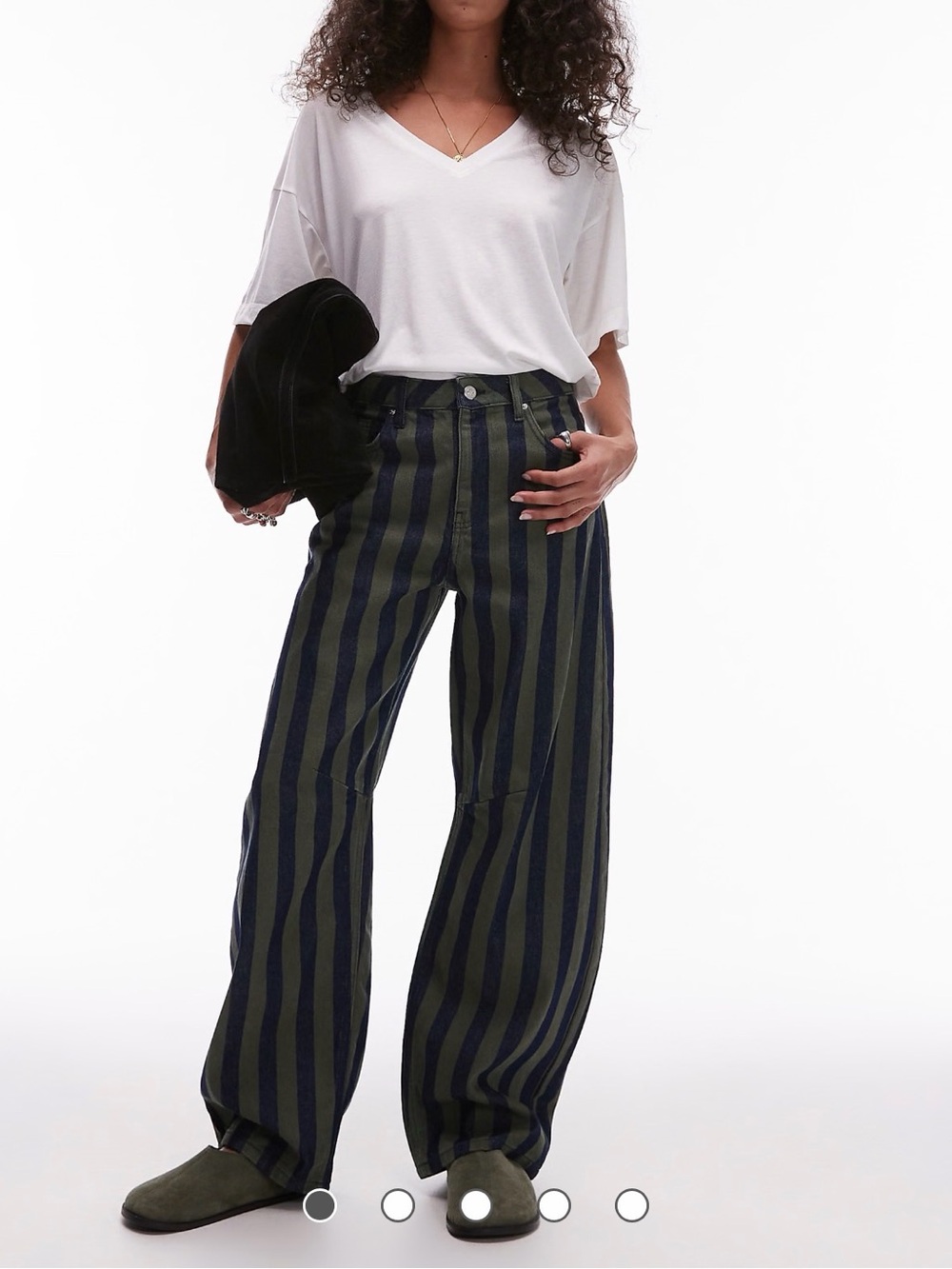 Topshop Barrel mid rise jean in khaki stripe